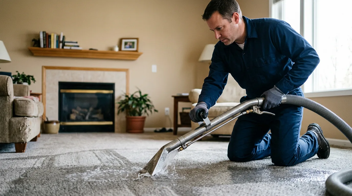 Water damage restoration technician working near Brohman, MI